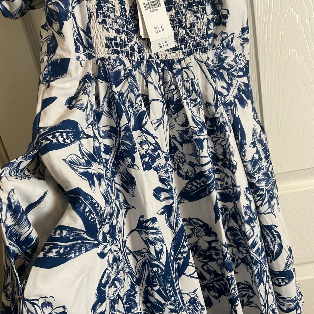 Abercrombie Ruched Puff Sleeve Blue Floral Print Mini Dress Size Medium NWT - Picture 11 of 16
